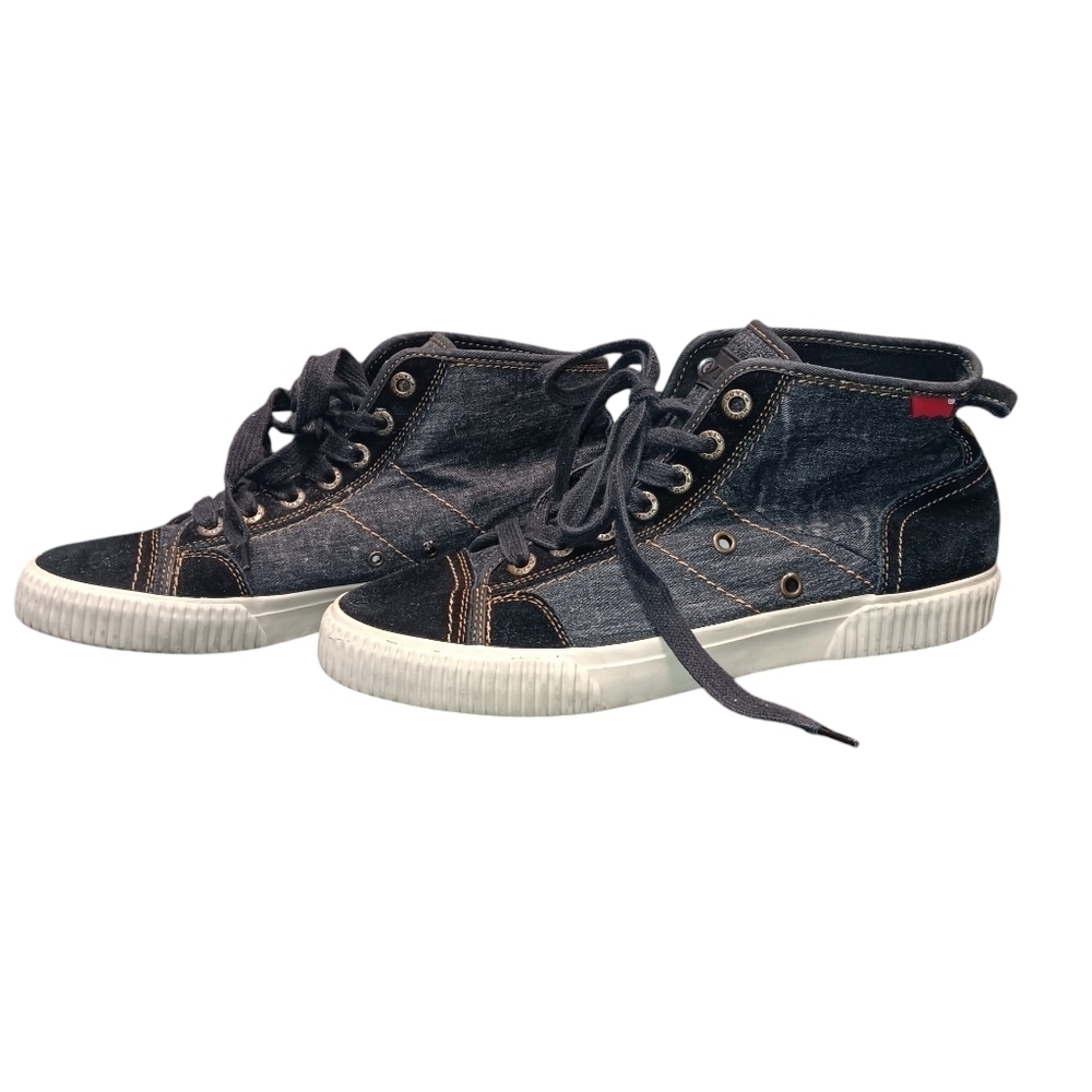 Levi's Mens Hi Top Sneakers Dark Distressed Look Denim size 10.5 - Picture 2 of 6